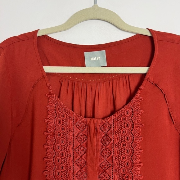 Anthropologie Maeve Rust Red Crescent Lace Street Crochet Blouse Sz 8 Bohemian - Picture 8 of 13